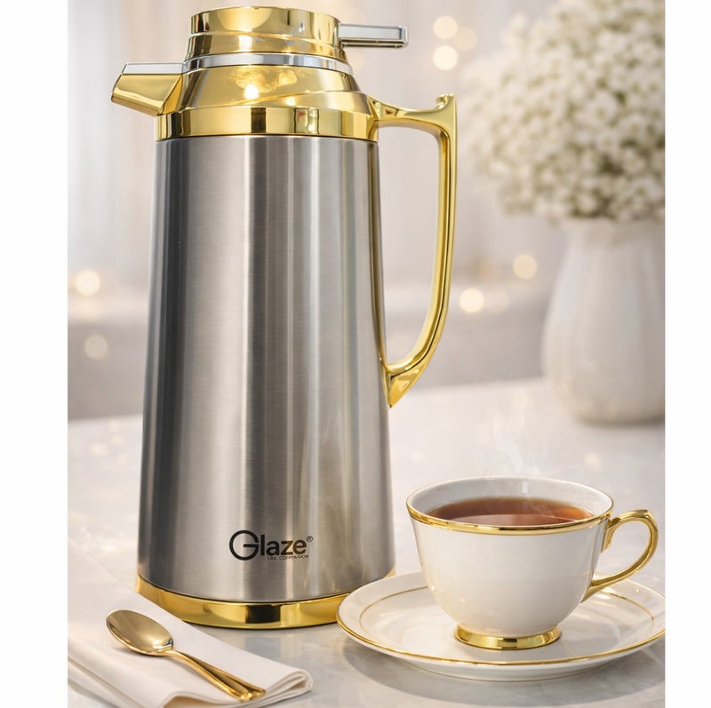 Glaze 1.9L Stainless Steel Vacuum Insulated Thermal Carafe, Hot & Cold Thermos Jug with Leakproof Lid, Coffee & Tea Server for Home, Office & Travel – Luxury Gold Finish - Image 5